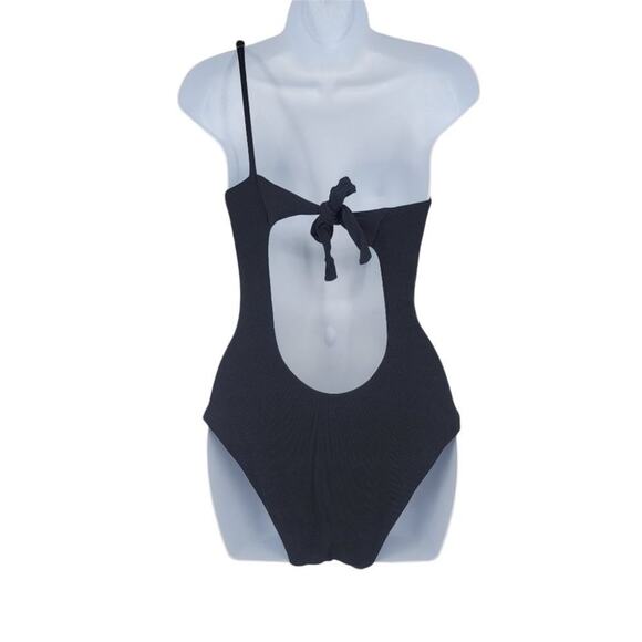 Becca Black Fine Line One Shoulder Swimsuit Sz L - Picture 3 of 5